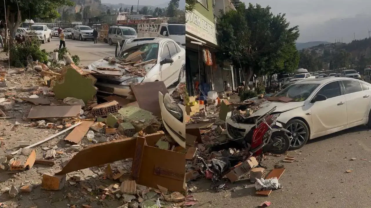 Hatay’da Fırtına Kabusu: Apartman Duvarı Araçların Üzerine Çöktü! 5